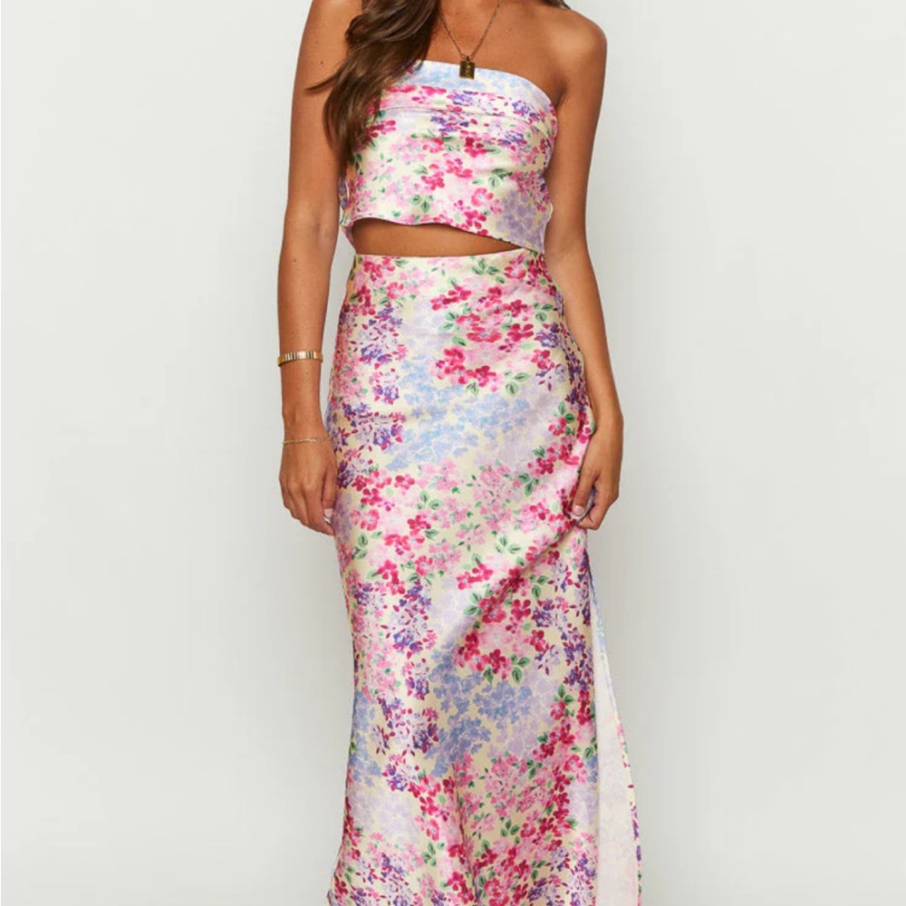 Beginning Boutique Strapless Floral Dress - Pink and Purple